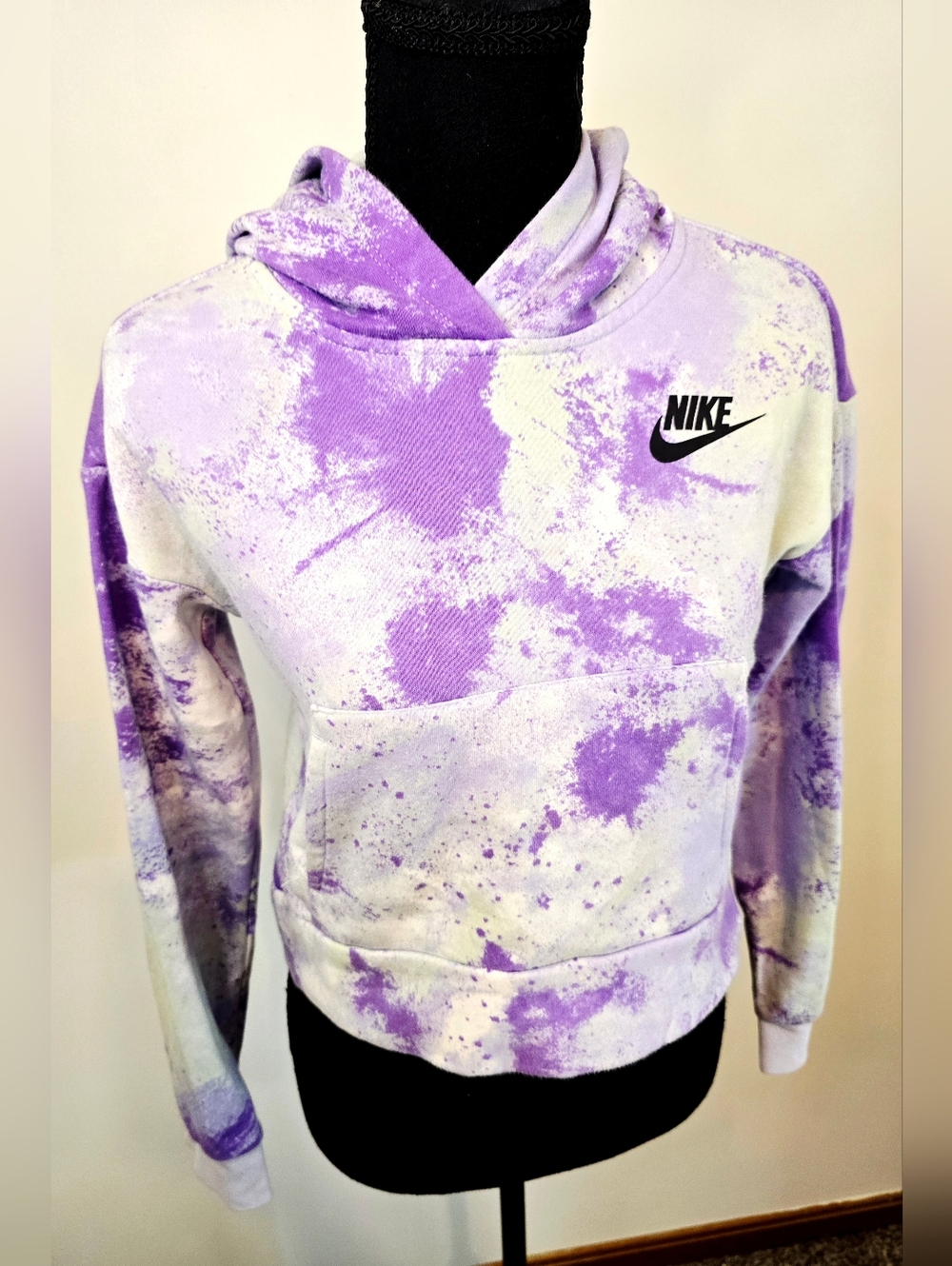 Nike Cropped Hoodie Purple Tie Dye Marble Sweatshirt Women M